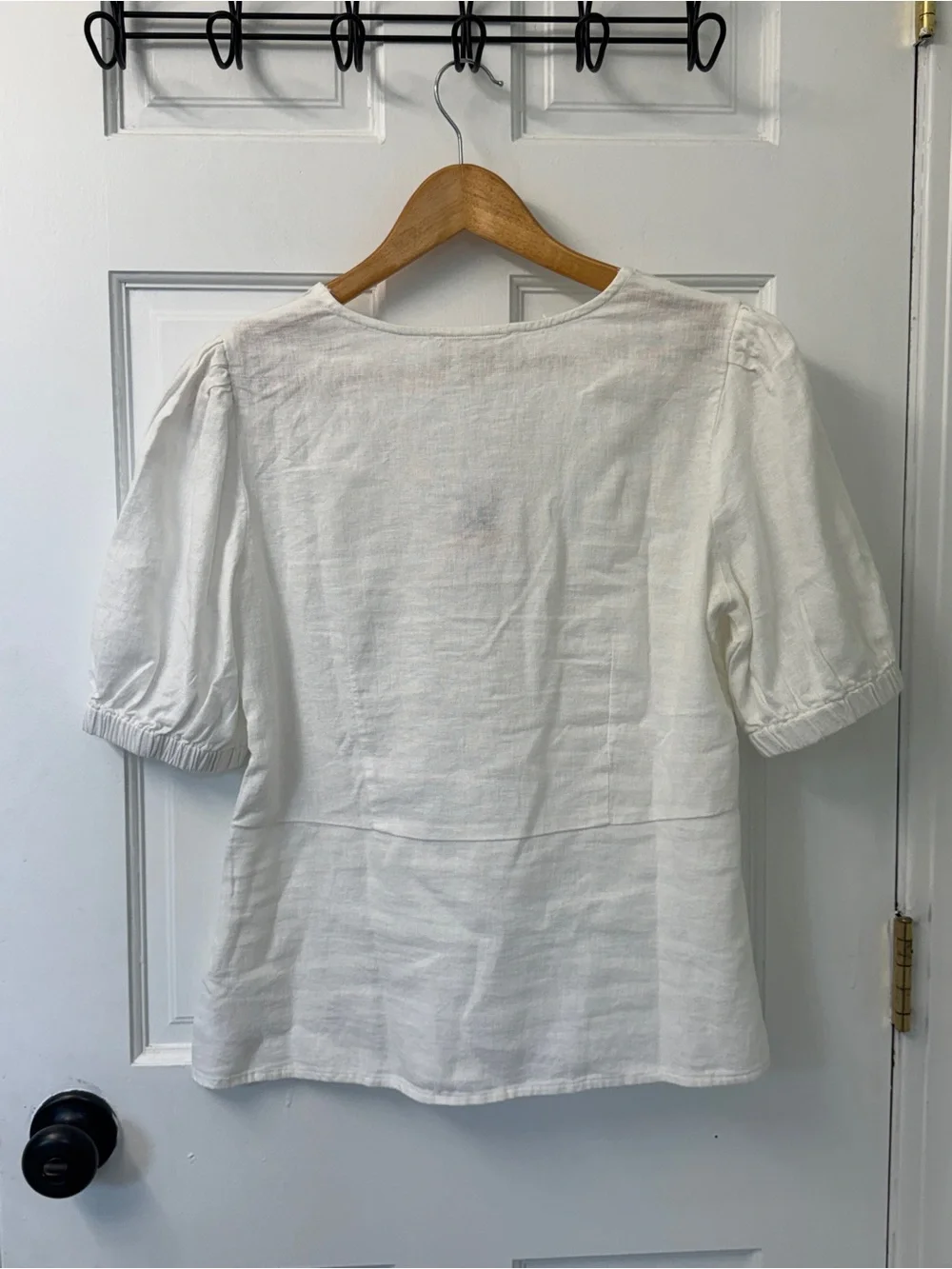 MICHAEL Michael Kors Linen Blend Buckle Puff Sleeve Blouse White S NWT